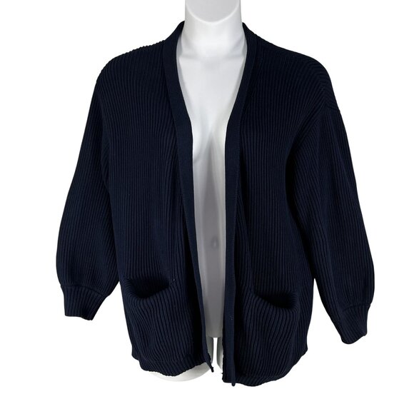 Quince Womens L Navy Organic Cotton Oversized Cardigan Ribbed Knit Open Front - Picture 5 of 16